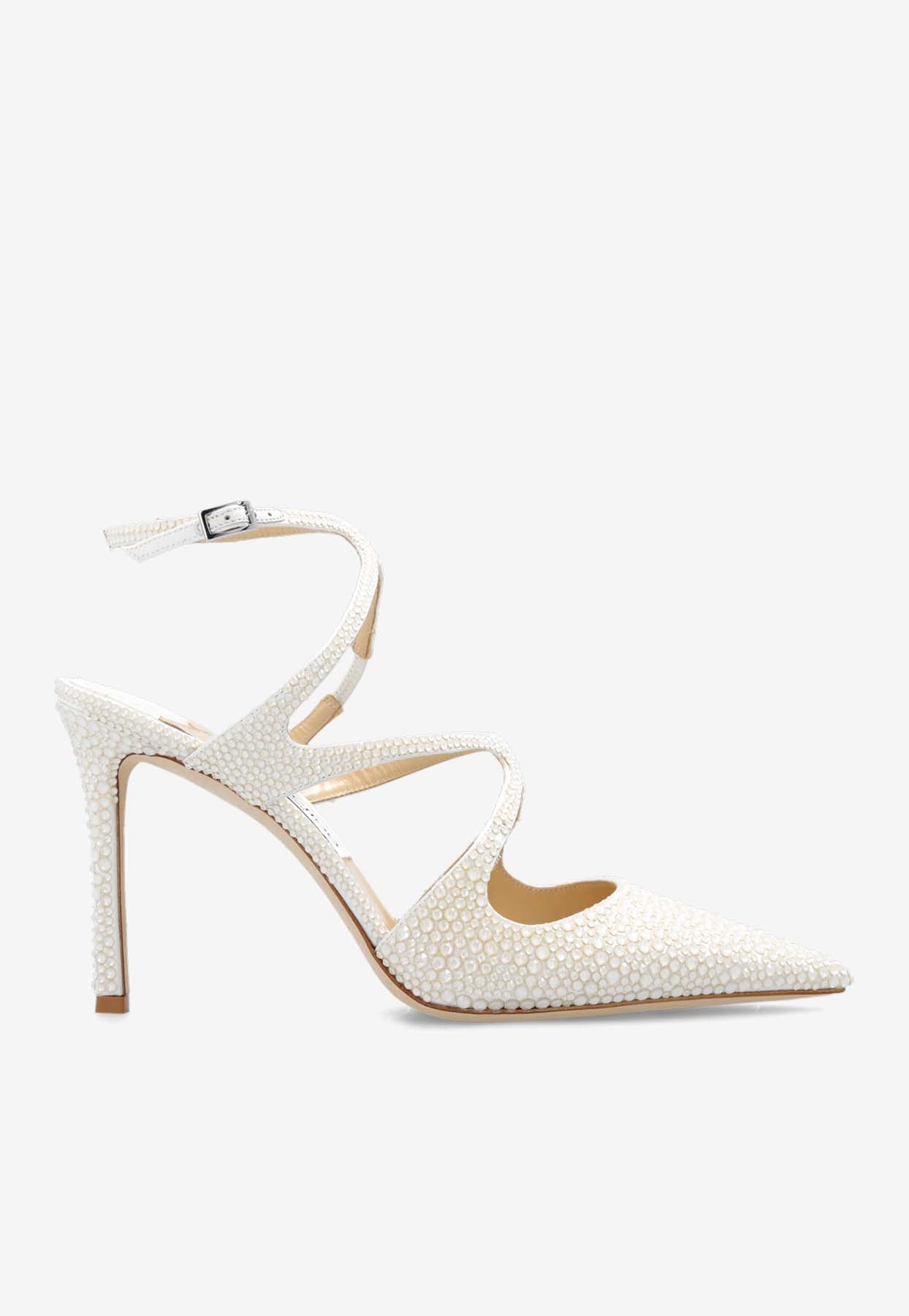 Jimmy Choo Azia 95 Crystal Satin Pumps In White