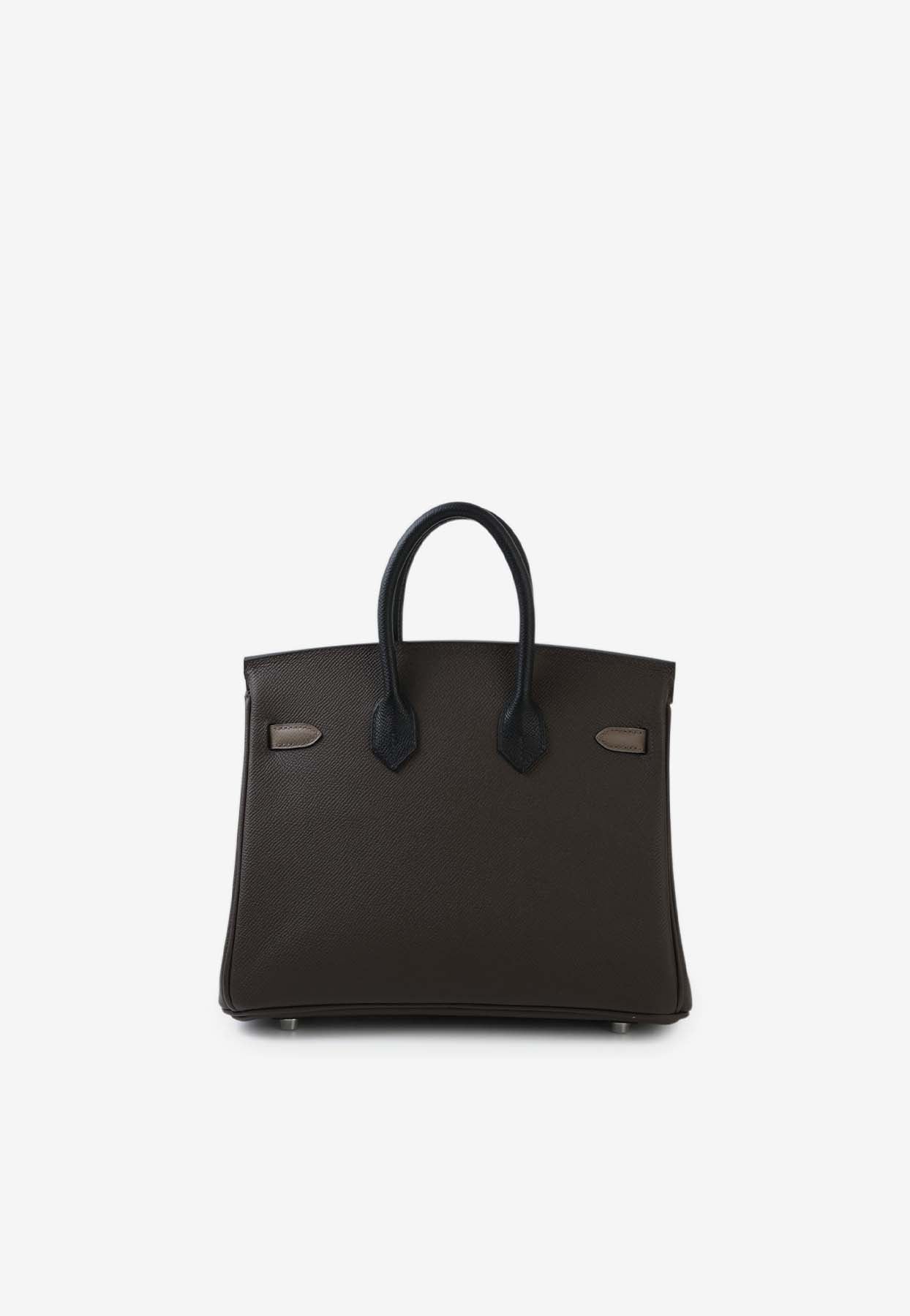 Shop Hermes Birkin 25 In Ecorce, Etoupe And Black Epsom Leather With Palladium Hardware