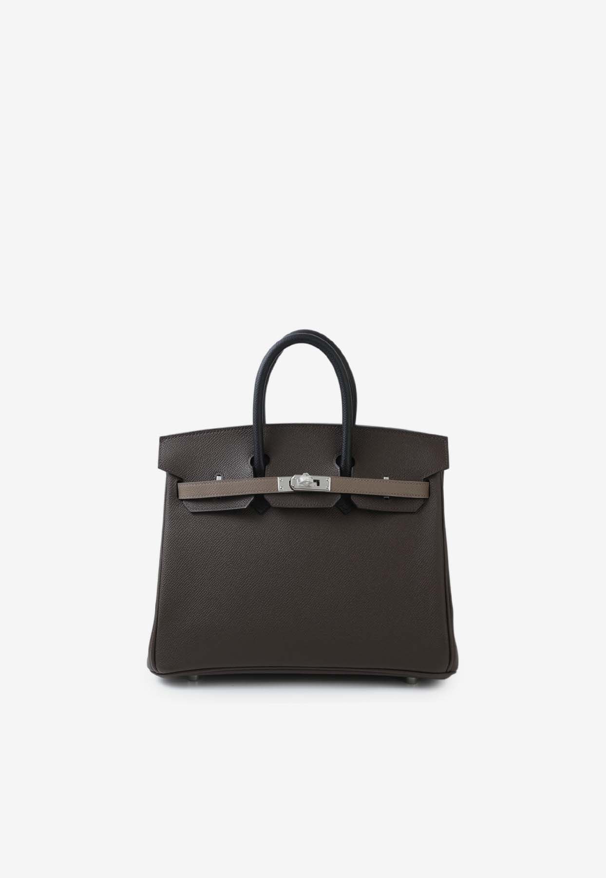 Shop Hermes Birkin 25 In Ecorce, Etoupe And Black Epsom Leather With Palladium Hardware