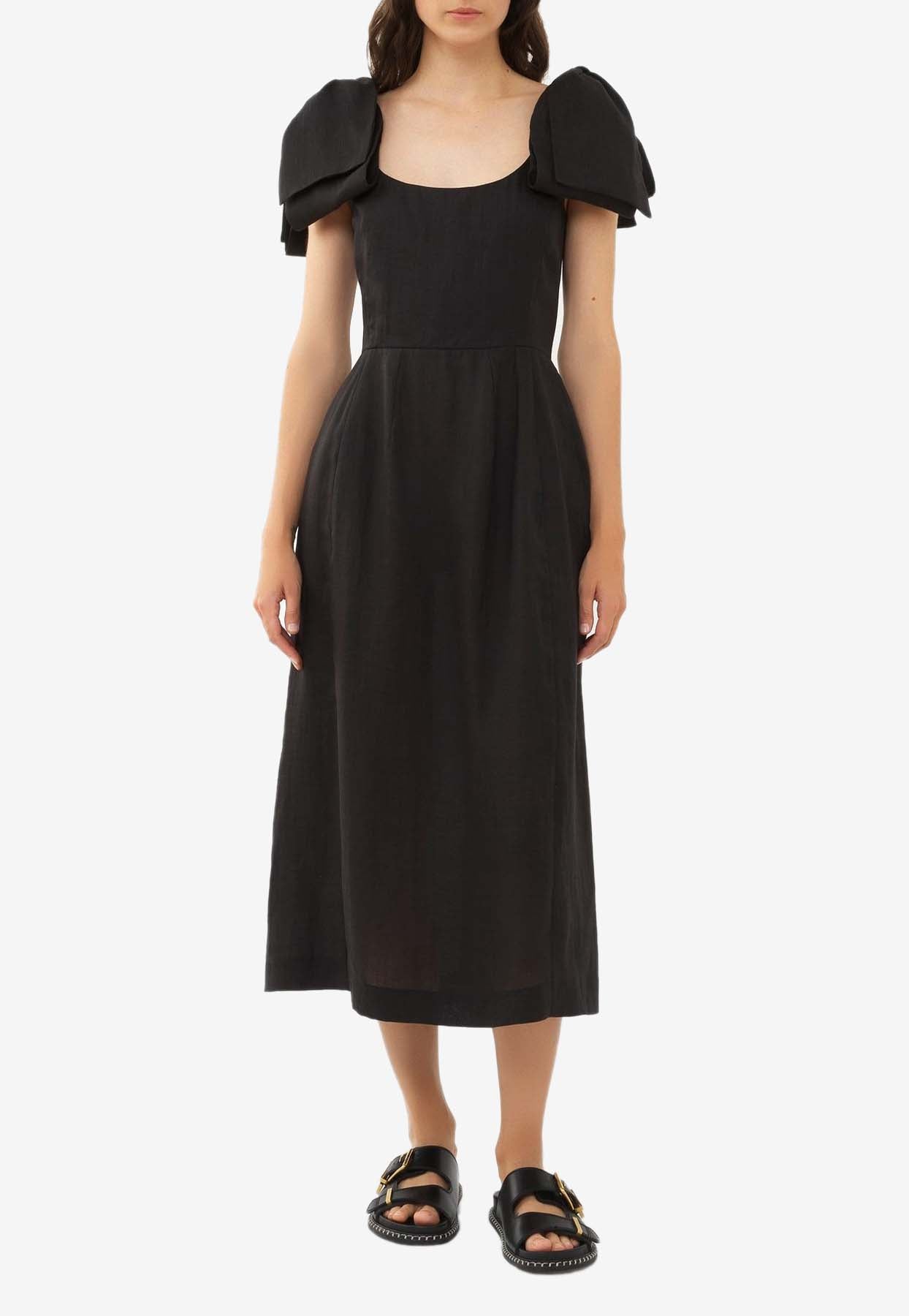 Shop Chloé Bow-straps Midi Dress In Black