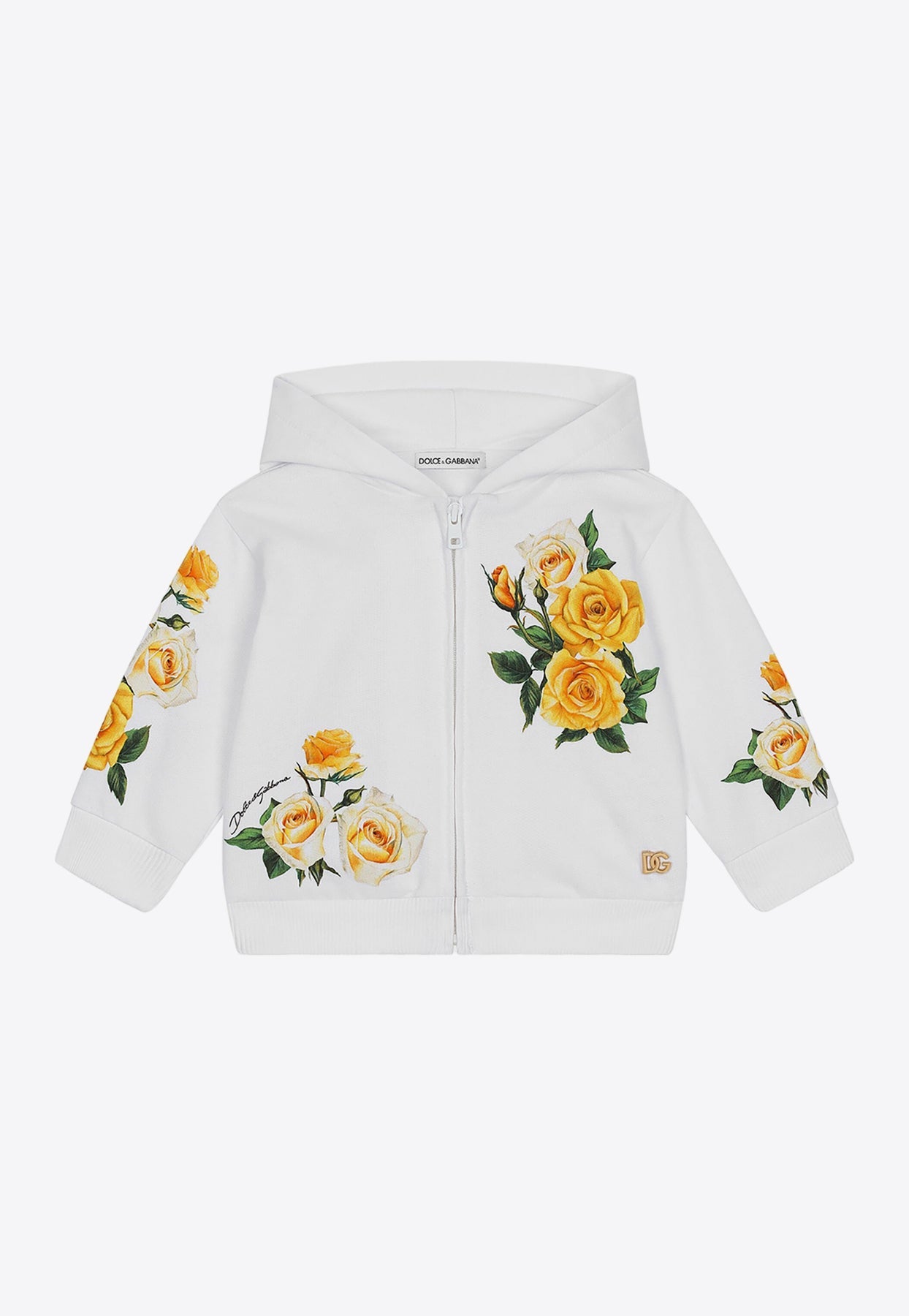 Shop Dolce & Gabbana Baby Girls Rose Print Zip-up Hoodie In White
