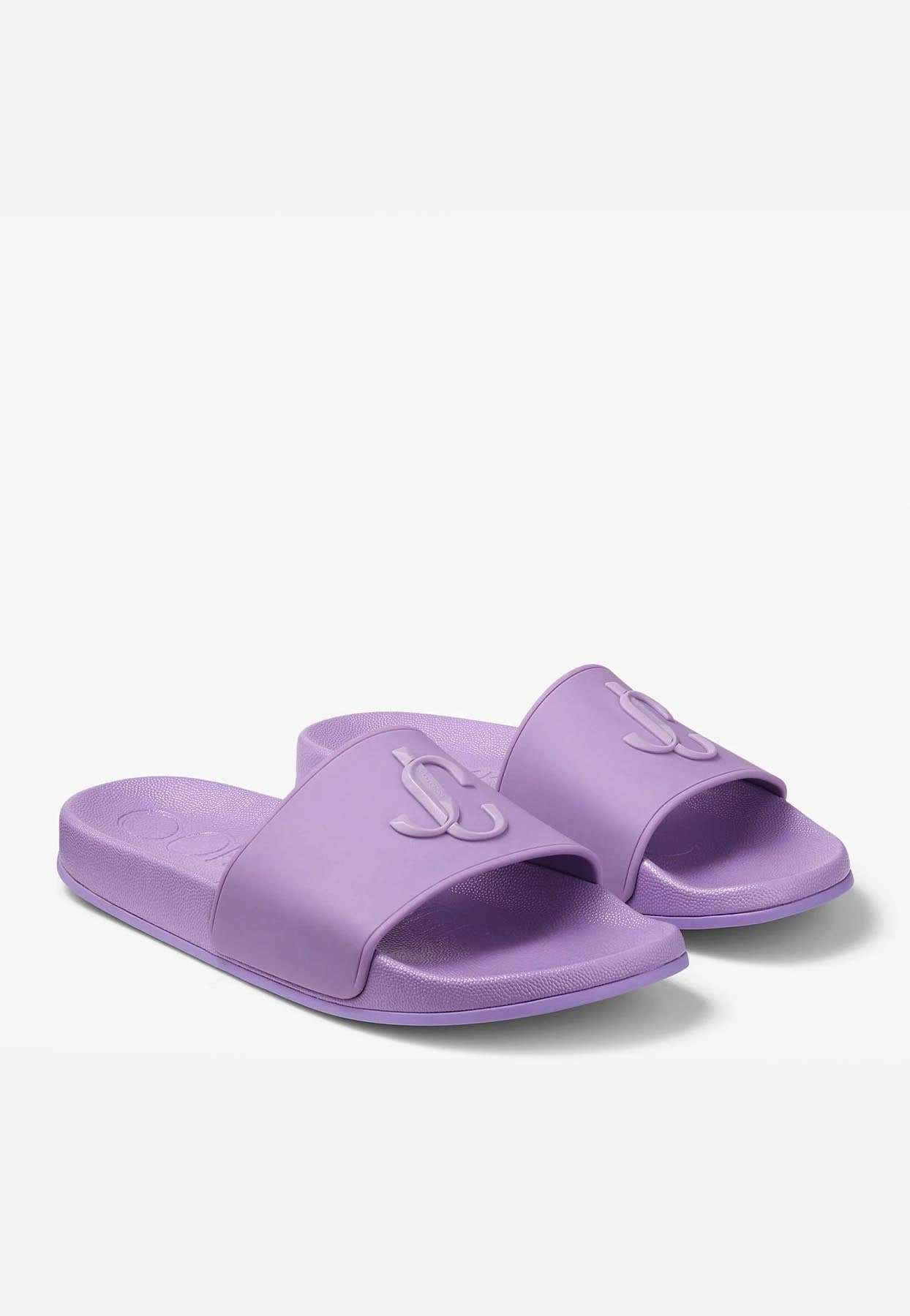 Shop Jimmy Choo Barley Rubber Slides With Jc Monogram In Wisteria