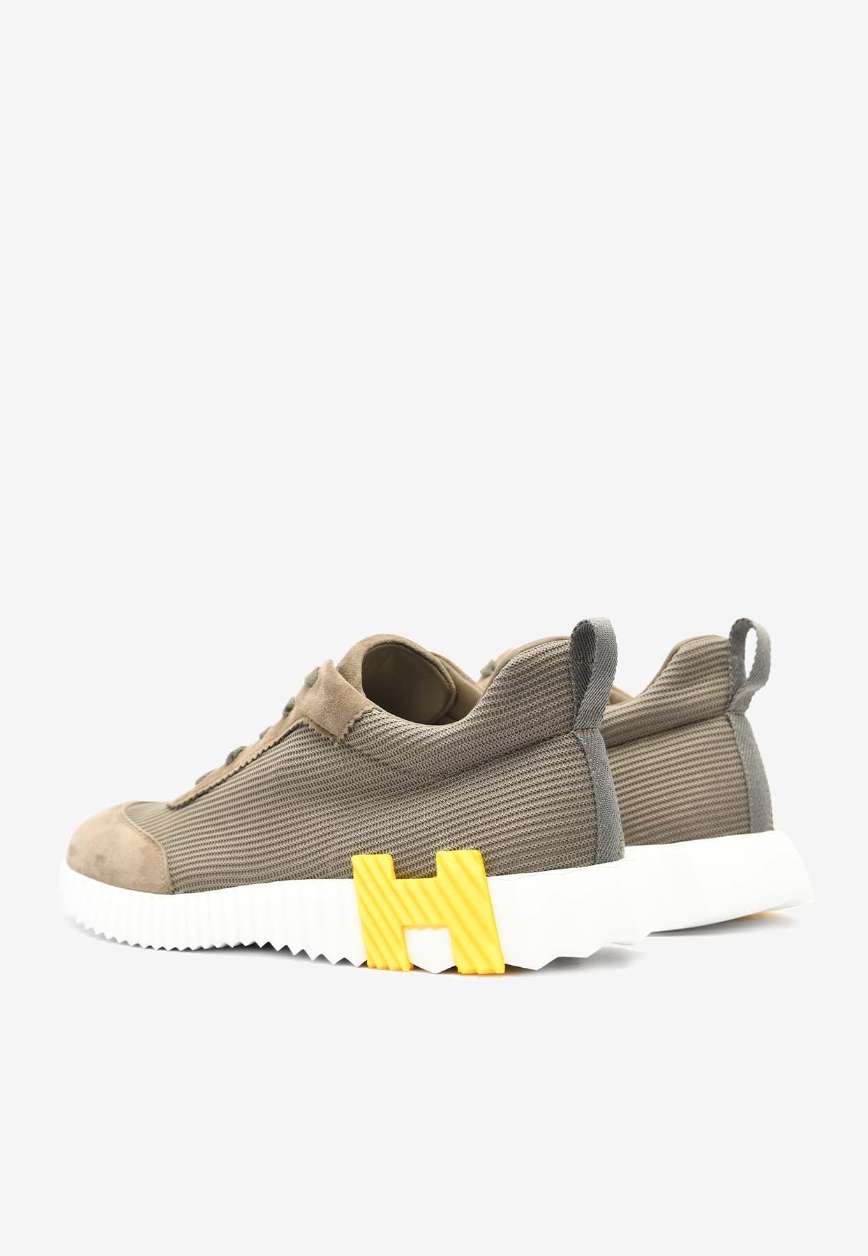 Shop Hermes Bouncing Low-top Sneakers In Etoupe Mesh And Suede