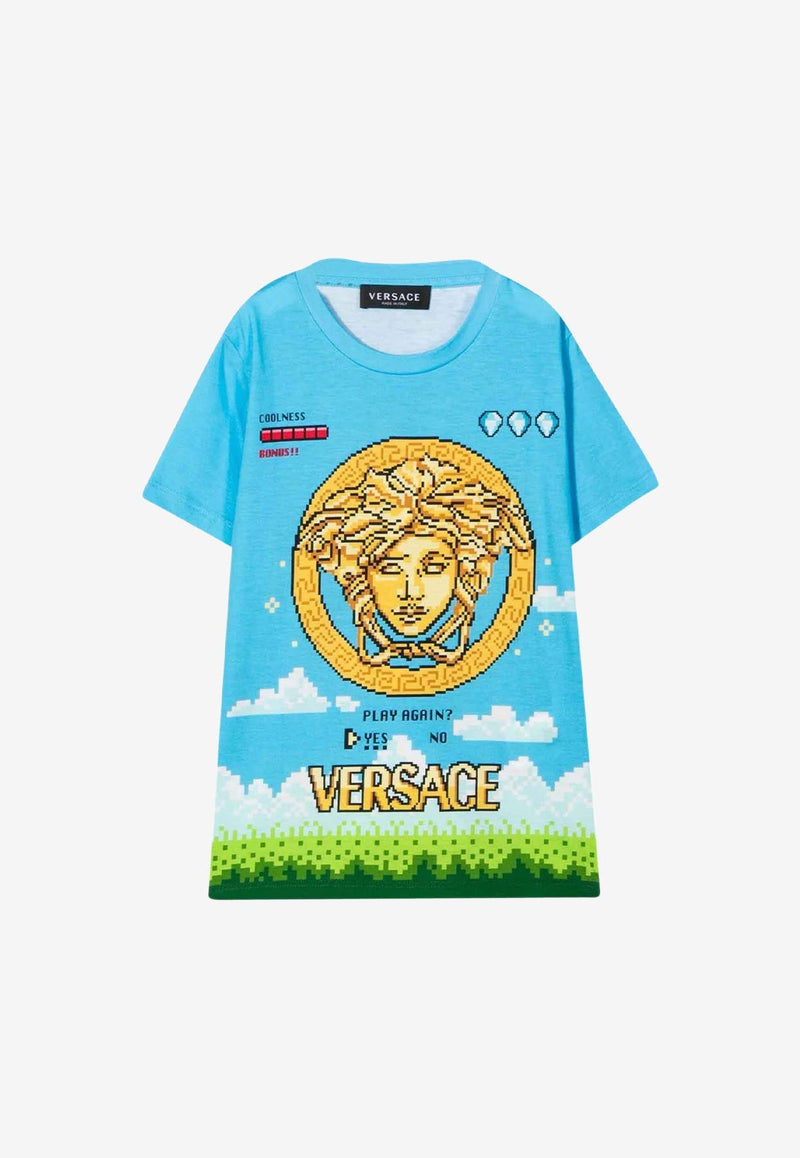 VERSACE BOYS VIDEO GAME PRINT T-SHIRT,1000129 1A04102 5X000