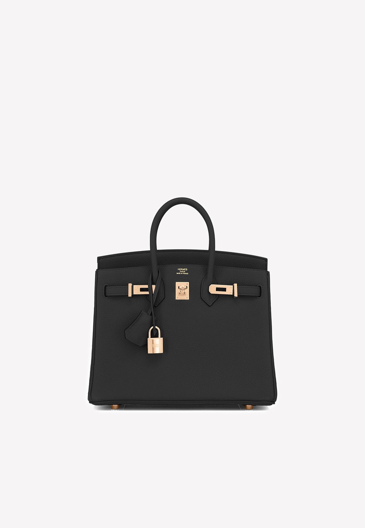 Hermès Birkin 25 Top Handle Bag In Black Togo With Rose Gold Hardware