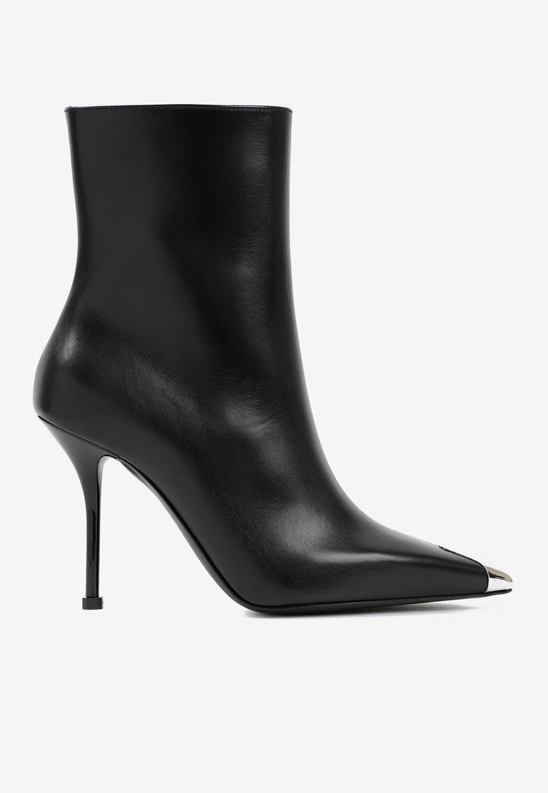 ALEXANDER MCQUEEN 95 LEATHER ANKLE BOOTS,718880.WHSWD-1081 BLACK SILVER