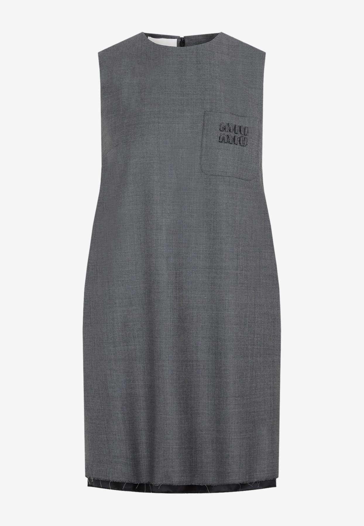 MIU MIU LOGO SLEEVELESS MINI DRESS IN WOOL,MF4613.11RF-F0480 ARDESIA