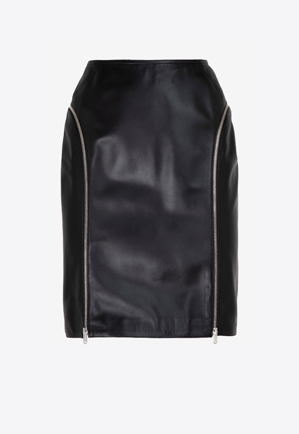 ALAÏA ZIP MINI SKIRT IN LAMB LEATHER,AA9J0245CC121-999 NOIR