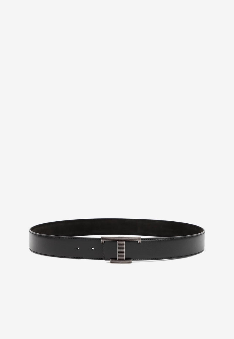 TOD'S T-LOGO LEATHER BELT,XCMCQR55106QOPB999-NERO