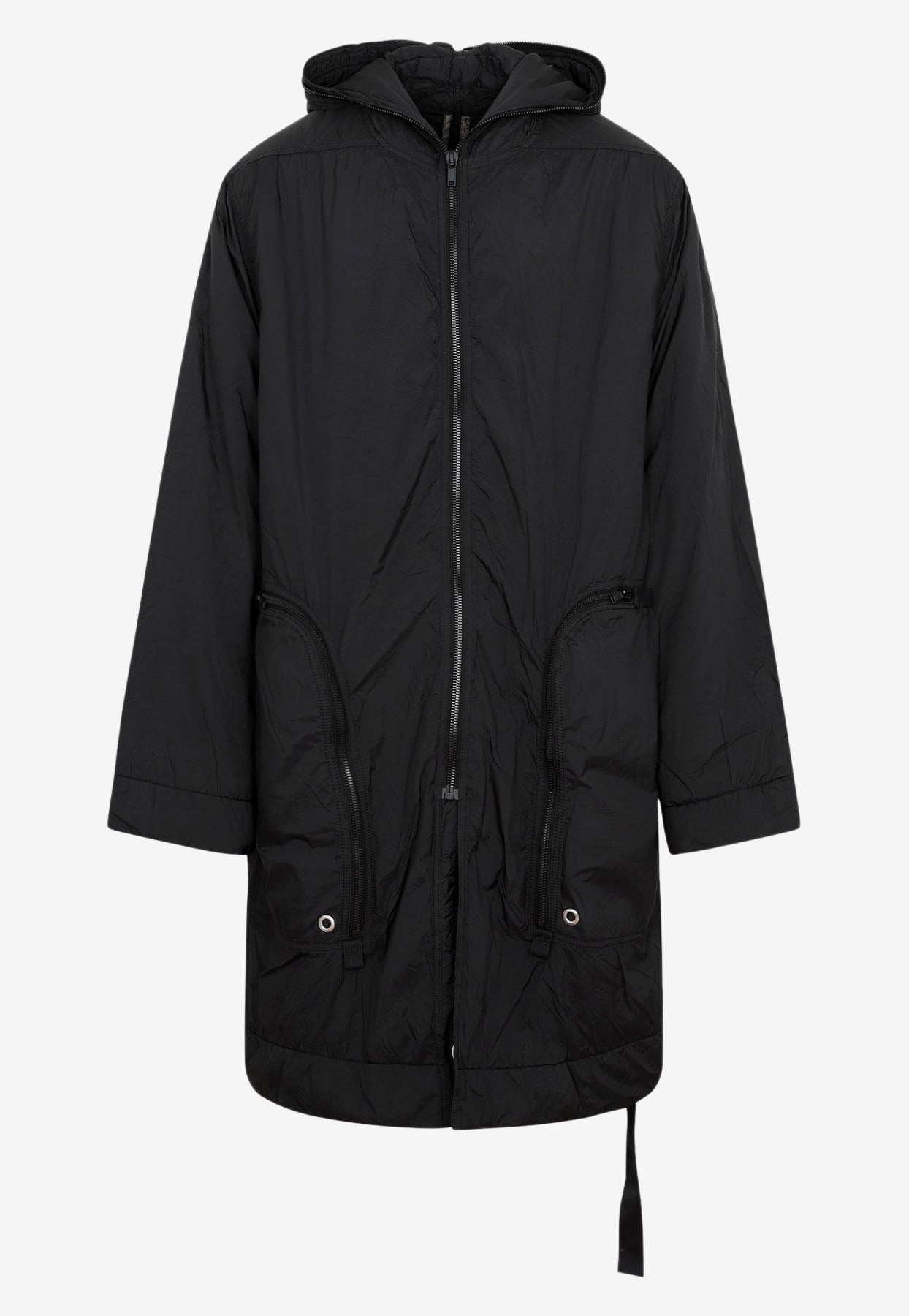 RICK OWENS DRKSHDW STROBE LONG PARKA JACKET IN TECH FABRIC,DU02B4983.ND-09 BLACK