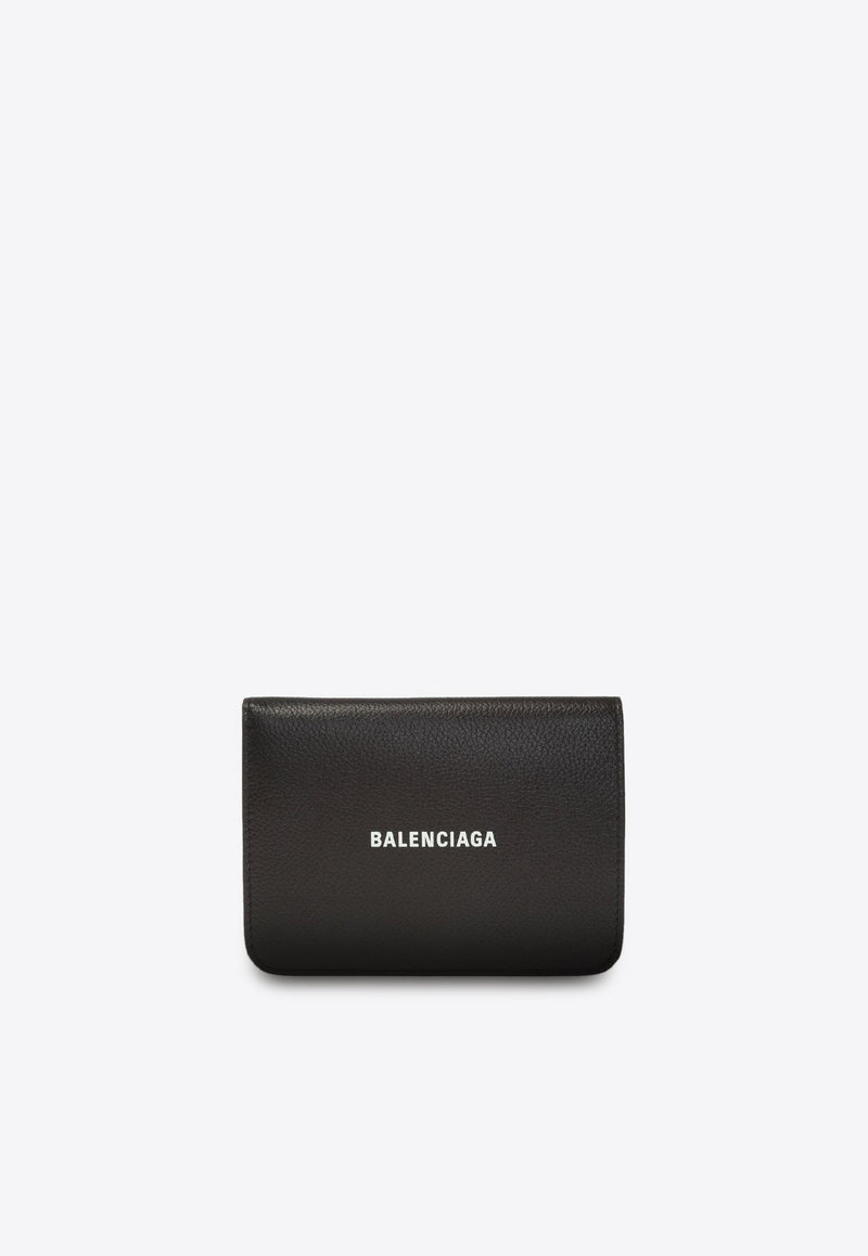 Balenciaga Logo Wallet In Textured Calfskin In Black