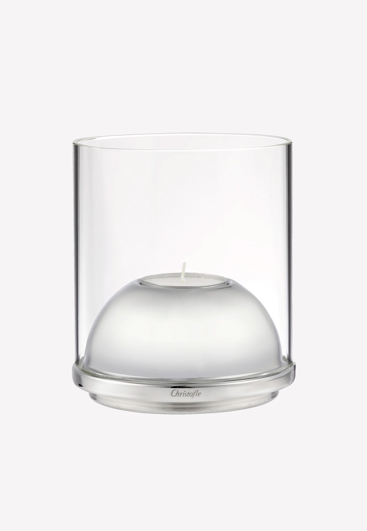 Christofle Small Stainless Steel & Glass Hurricane Candle In Silver