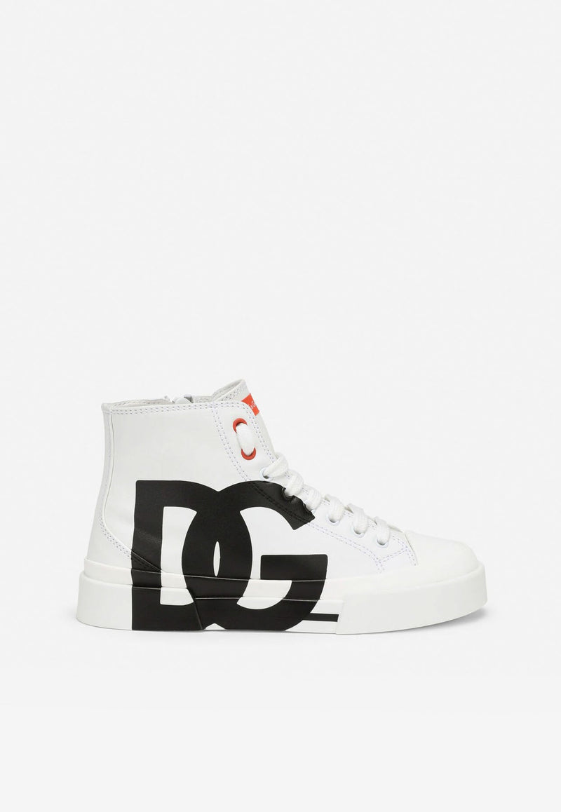 DOLCE & GABBANA GIRLS DG LOGO PORTOFINO HIGH-TOP SNEAKERS,D11084 AY228 89697