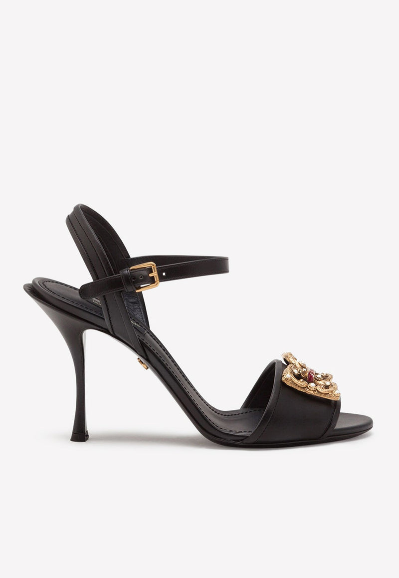 Dolce & Gabbana Keira 90 Dg Amore Logo Sandals In Calfskin In Black