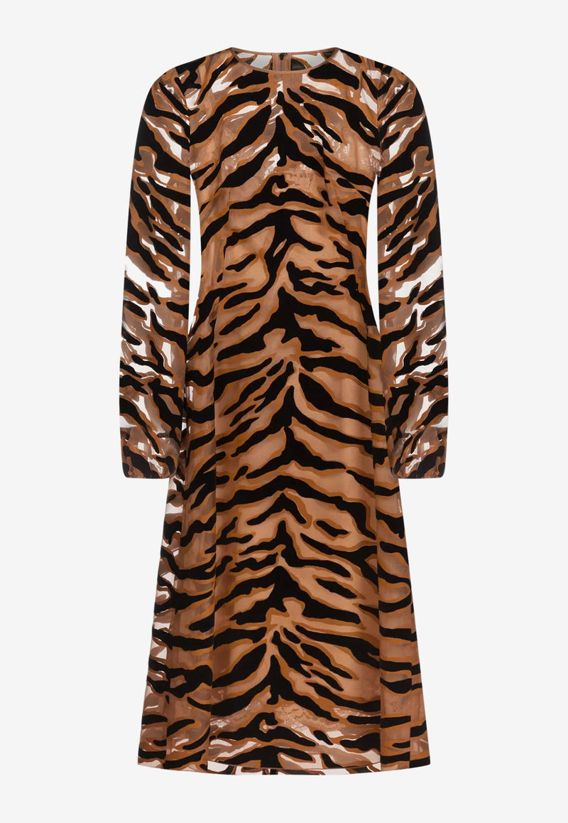 DOLCE & GABBANA ANIMAL PRINTED ORGANZA DRESS,F6J0ZT FI1YG HKASM