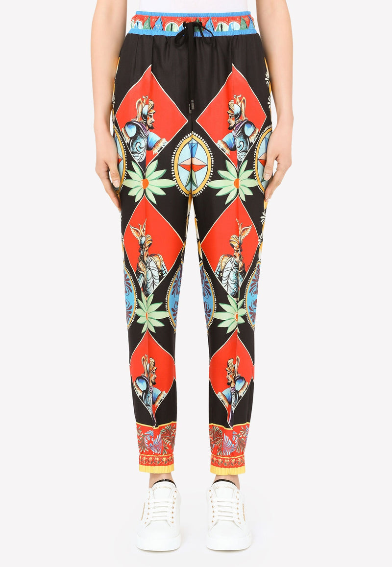 DOLCE & GABBANA CARRETTO PRINT SILK TWILL PANTS,FTBPWT FI1ND HH93D