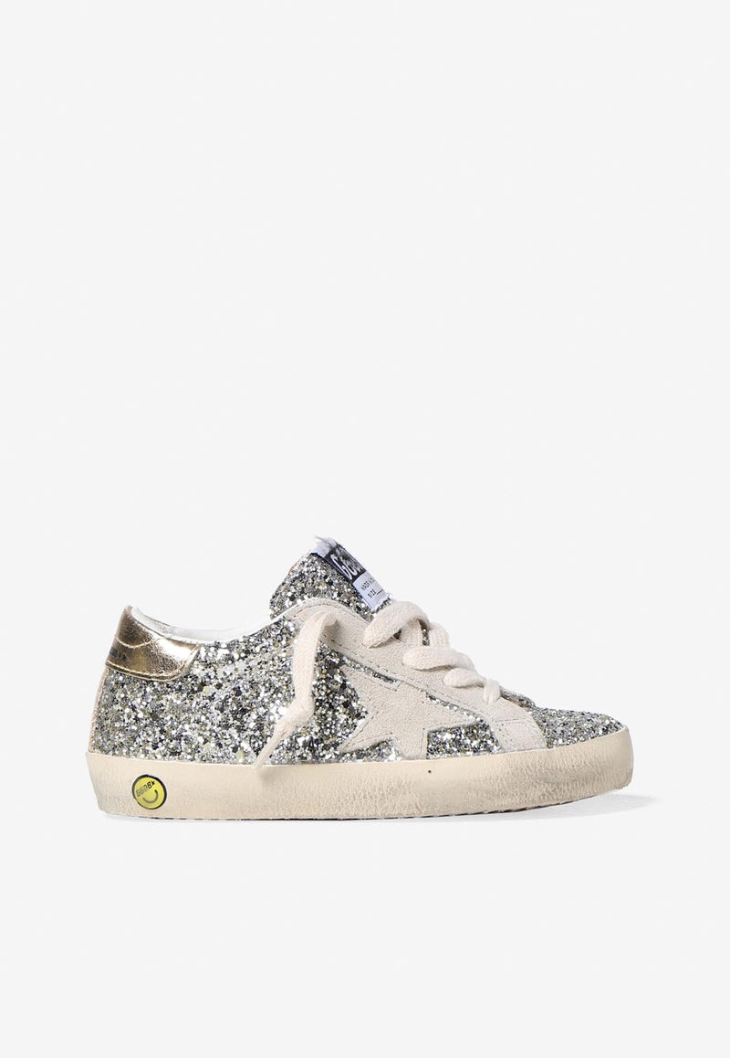 Golden Goose Db Kids' Girls Superstar Glittered Sneakers With Suede Star In Silver