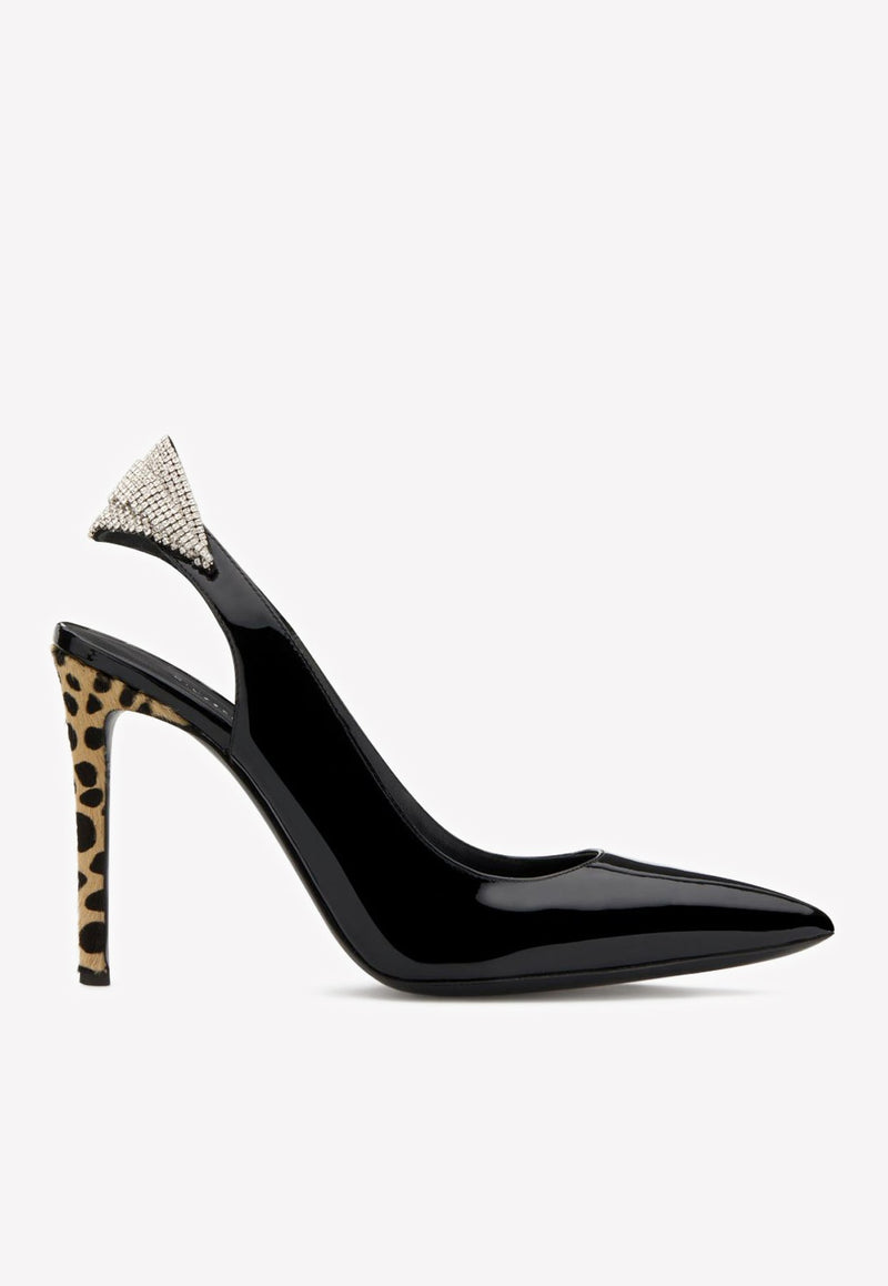 GIUSEPPE ZANOTTI SUSIE FELINE 105 CRYSTAL SLINGBACK PUMPS IN PATENT LEATHER- DELIVERY IN 3-4 WEEKS,I950005 006