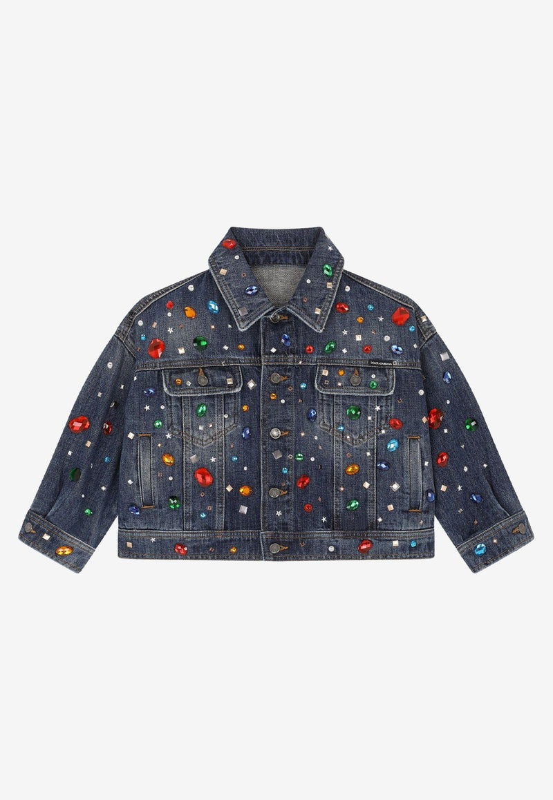 DOLCE & GABBANA BOYS CRYSTAL STUD DENIM JACKET,L42B34 LDA33 S9000