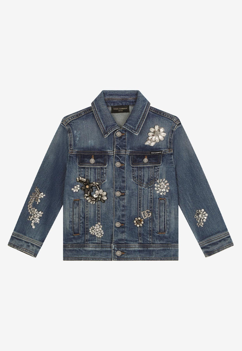 DOLCE & GABBANA GIRLS EMBELLISHED DENIM JACKET,L51B81 LDB08 S9000