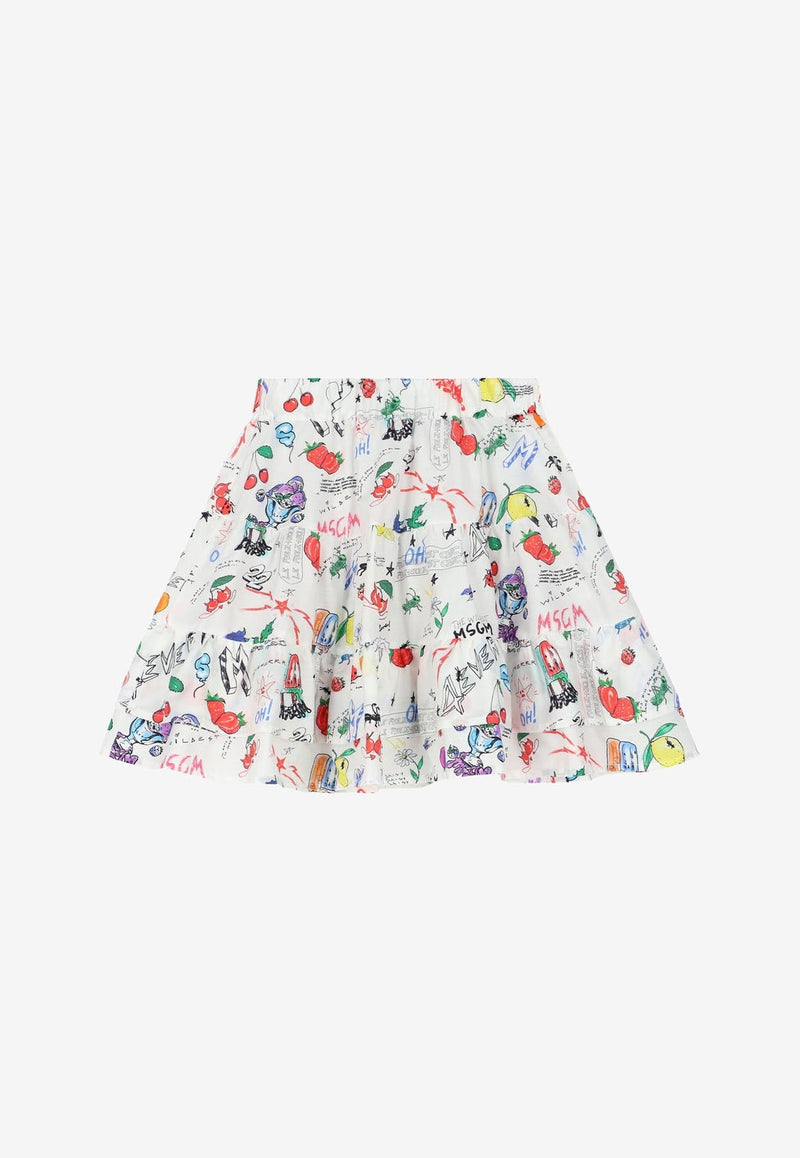 MSGM GIRLS GRAPHIC-PRINT FLARED SKIRT,MS029401WHITE