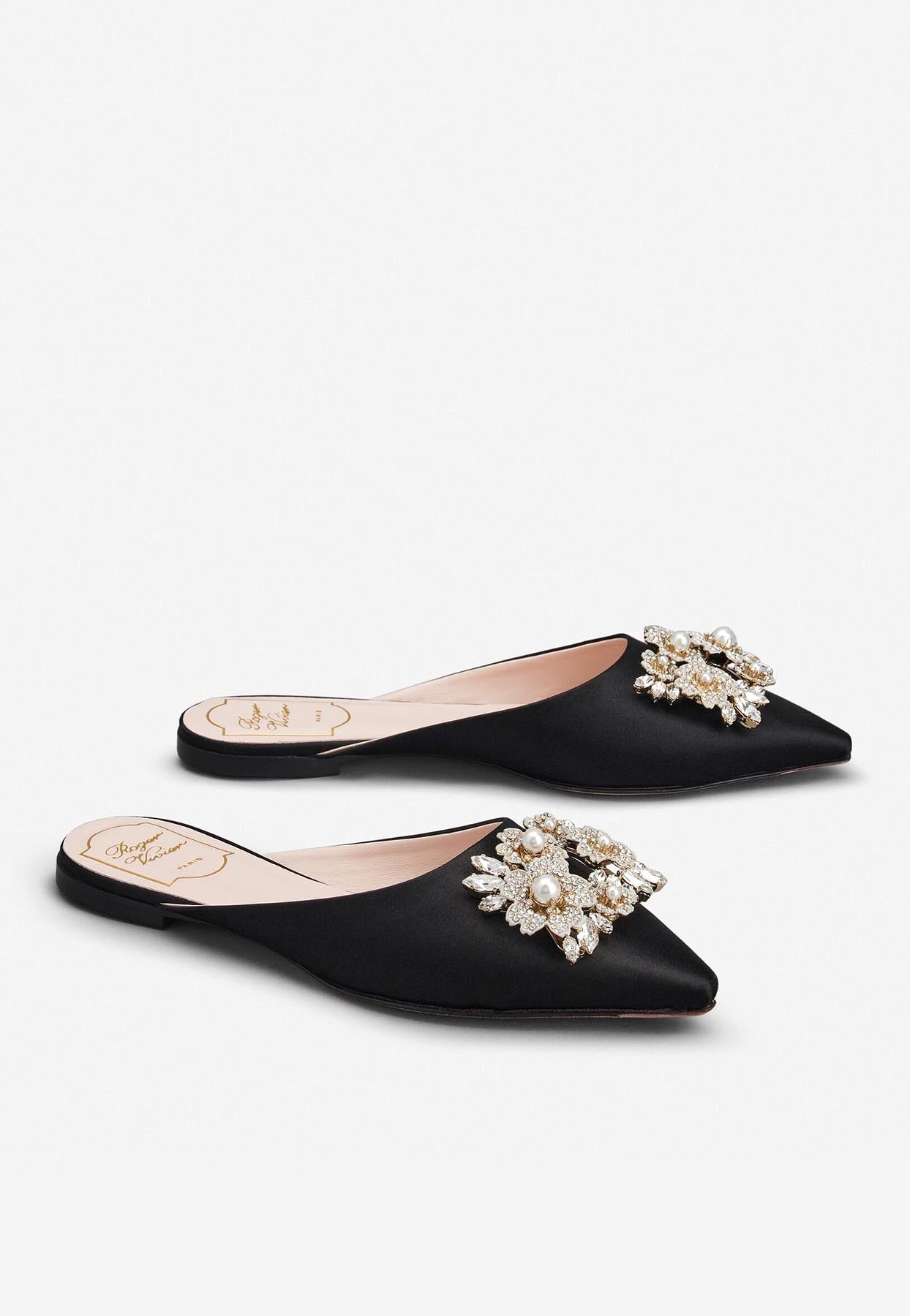 Shop Roger Vivier Bouquet Strass Flat Mules In Black