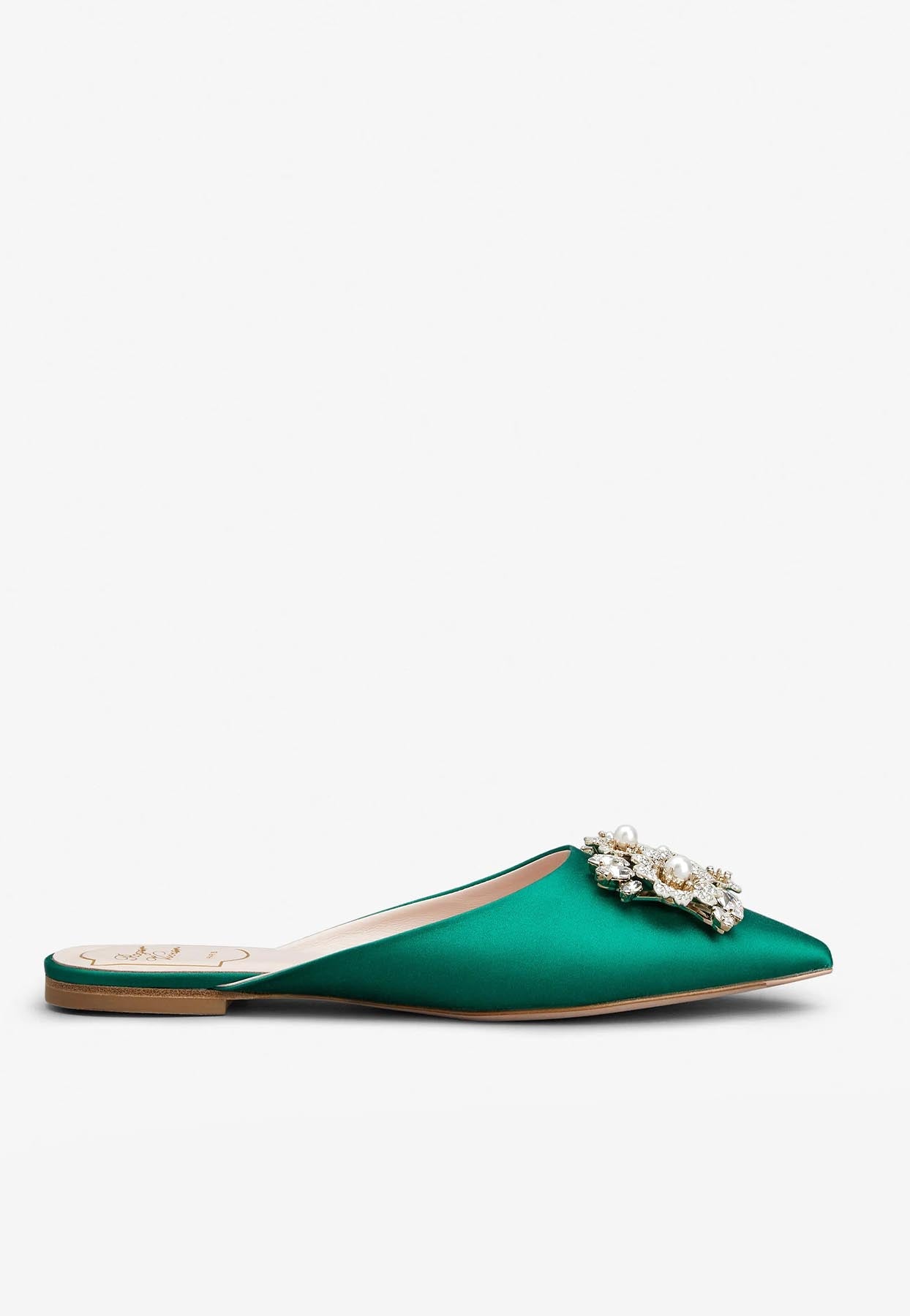 Shop Roger Vivier Bouquet Strass Flat Mules In Green