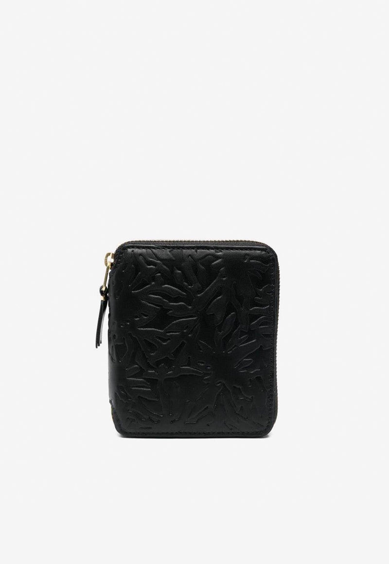 COMME DES GARÇONS FOREST-EMBOSSED ZIPPED LEATHER WALLET,SA2100EF000BLACK