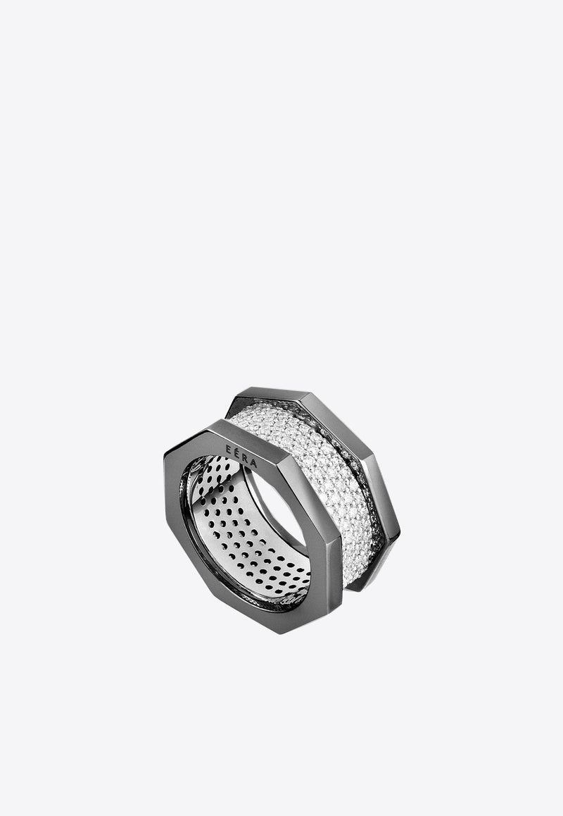 Eéra Special Order - Tubo Diamond Embellished Ring Rutenio In 18-karat Gold In Silver