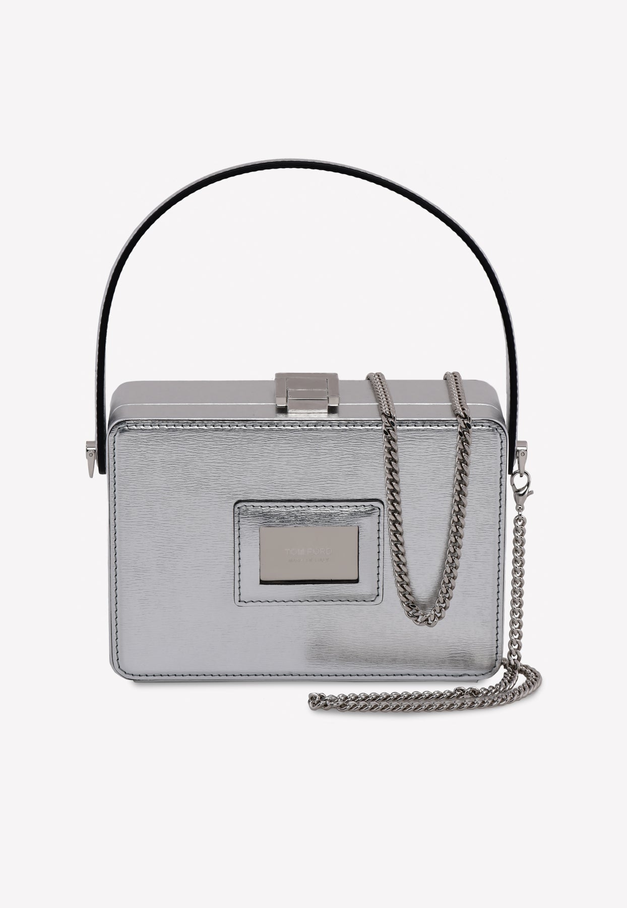 Tom Ford Metallic Palmelatto Leather Box Bag With Chain Strap In Silver