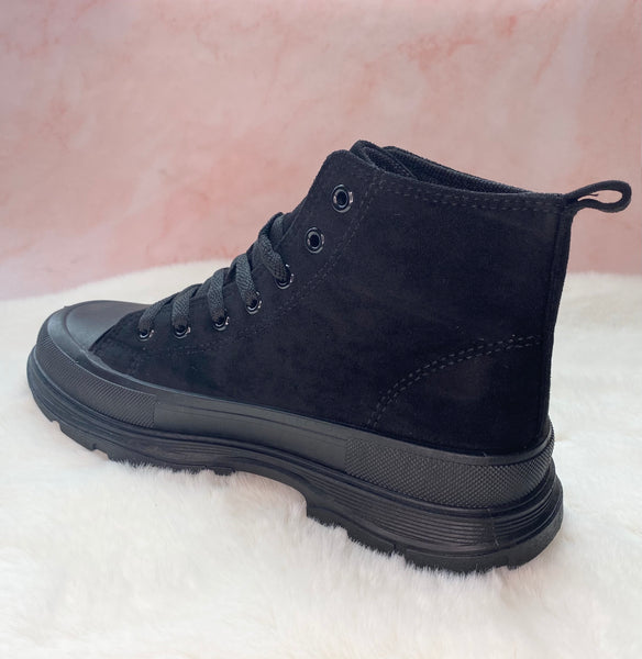 YASMIN BLACK FAUX SUEDE LACE UP BOOTS 3