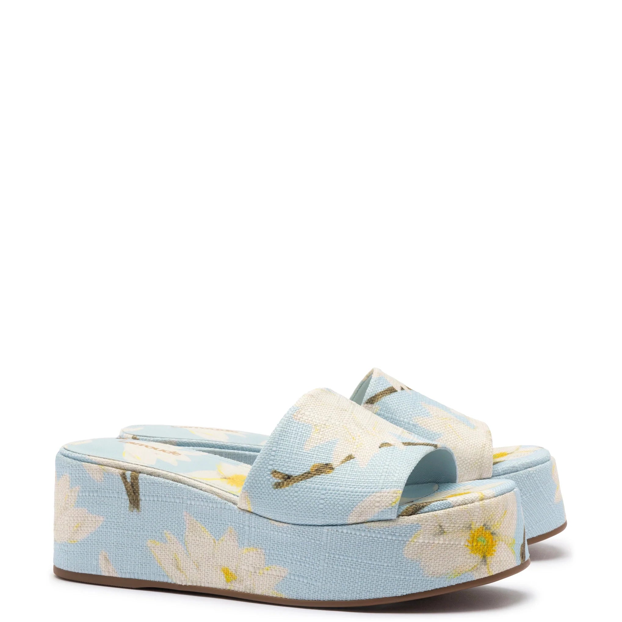 Alex Flatform Mule In Maya Printed Raffia by Larroudé