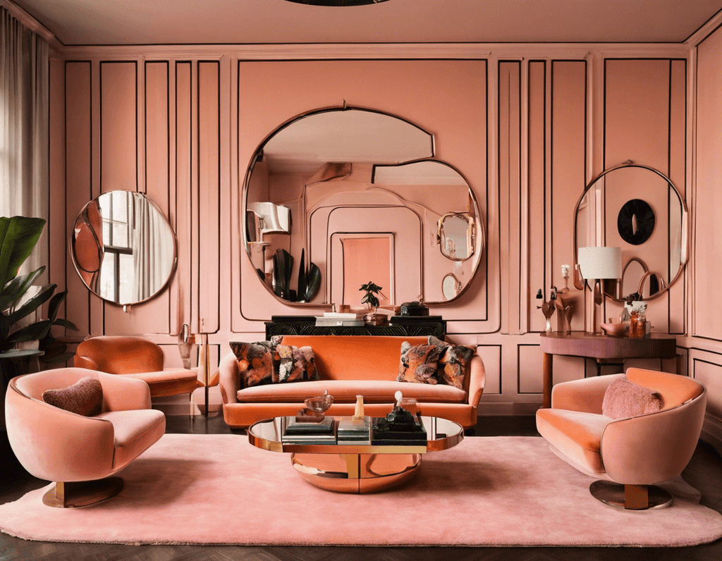 Wohnzimmer in der Farbpalette der Pantone Farbe des Jahres Peach Fuzz