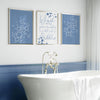 wash away your troubles blue bathroom prints