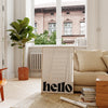 hello welcome poster in beige and black