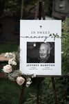 in sweet memory poster on easel for displaying at a funeral