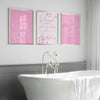 pink bathroom wall art set of 3 prints