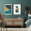 2pc set of teal and gold geometric prints