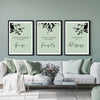 set of 3 green living room wall art