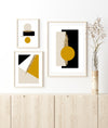 Set of 3 Mustard, Black and Gold Wall Art