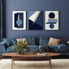 set of 3 blue and gold wall art abstract