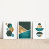 teal and gold geometric wall art prints with leopard pattern