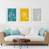 over the chair teal and yellow living room wall decor