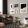5pc neutral black and cream living room prints displayed on a wall