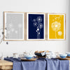 blue yellow and grey wall decor