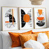 black and orange geometric wall art 3pc set