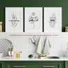 set of dining room prints in sage green