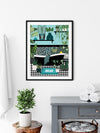 teal and black bathroom scene prints