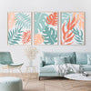 3pc living room prints in teal and coral