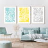 3pc Teal Yellow and Grey Leaf Prints